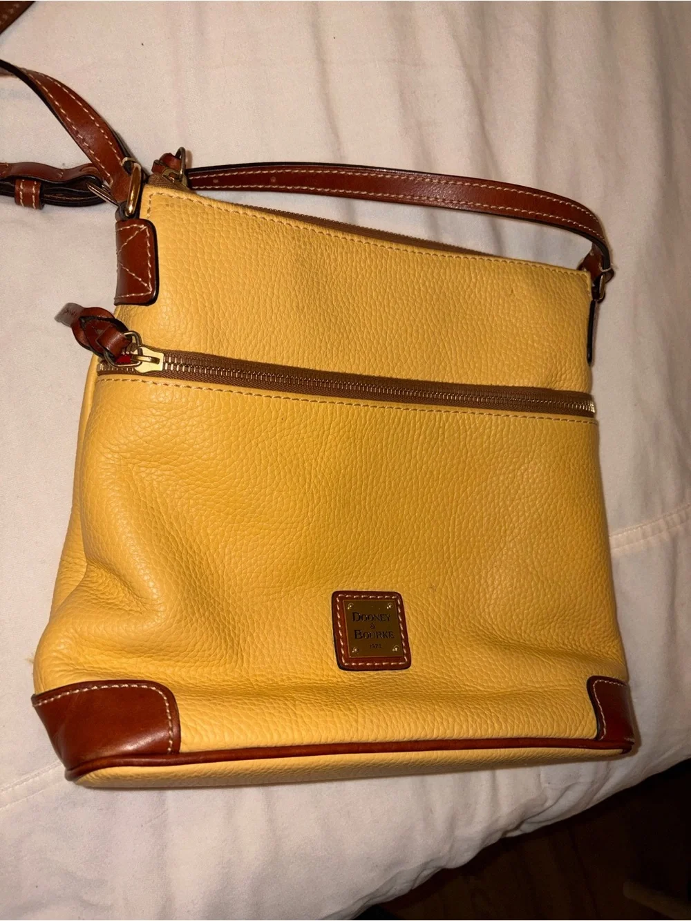 Dooney & Bourke Yellow Leather Crossbody Bag with Brown Trim